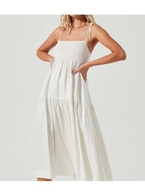 ASTR the Label White Smocked Tiered Maxi Dress